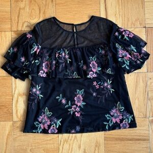 BB Dakota Mesh Ruffle Floral Blouse
